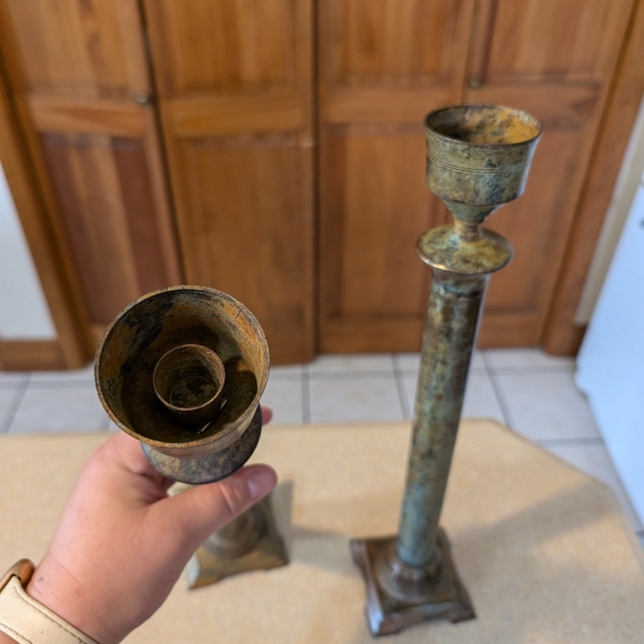 Antique Copper Candlesticks Vintage Large Rare Pair of Beautiful Pieces Valuable - Picture 5 of 9